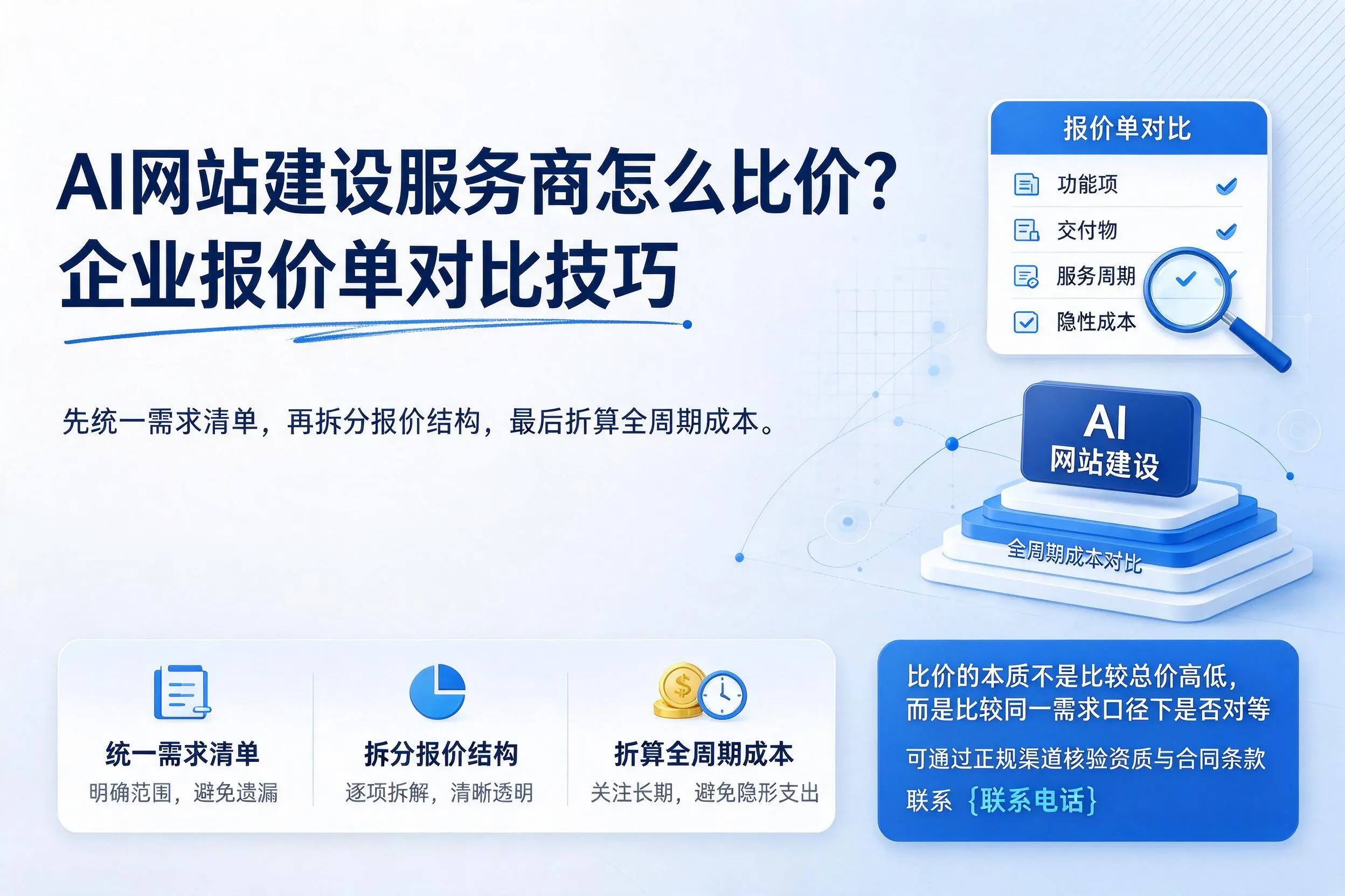 AI网站建设服务商怎么比价?中卫企业报价单对比技巧