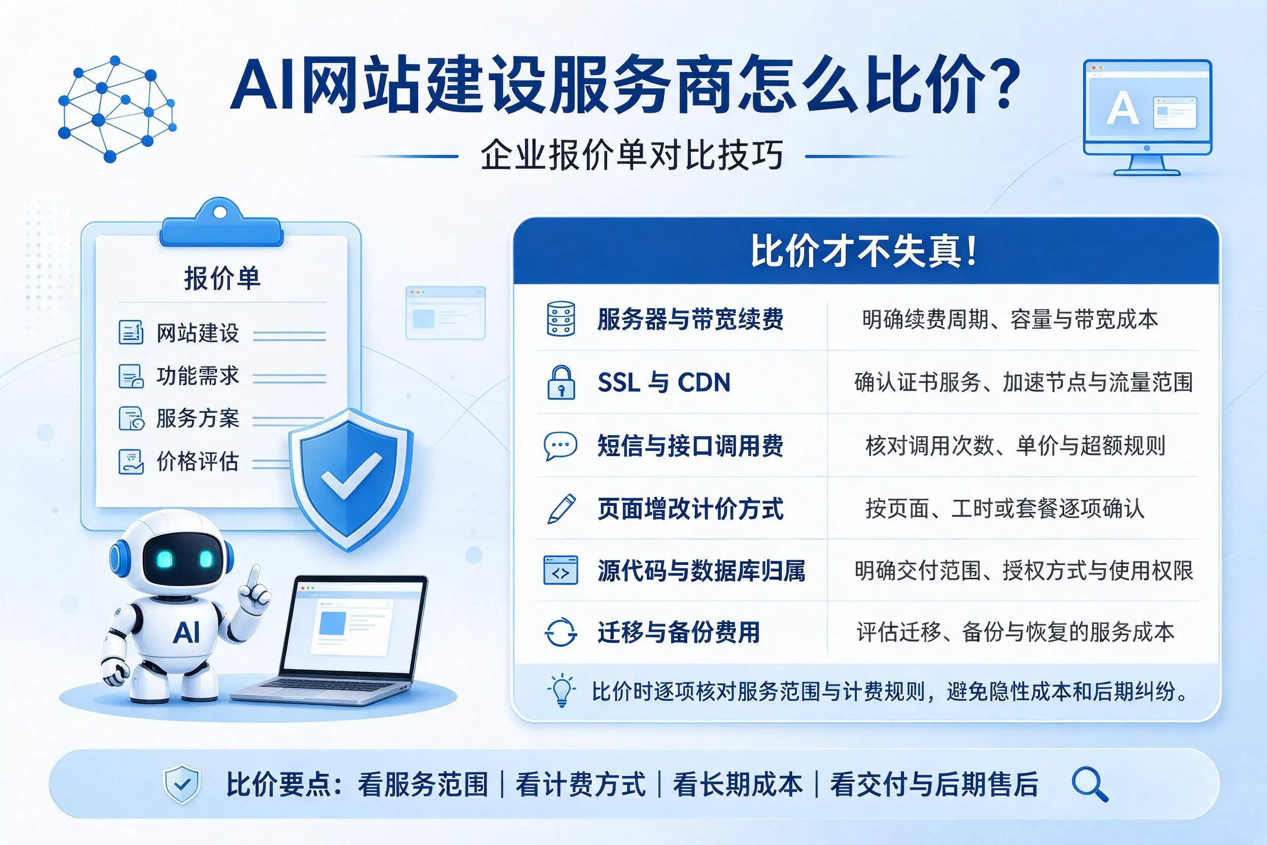 AI网站建设服务商怎么比价?中卫企业报价单对比技巧