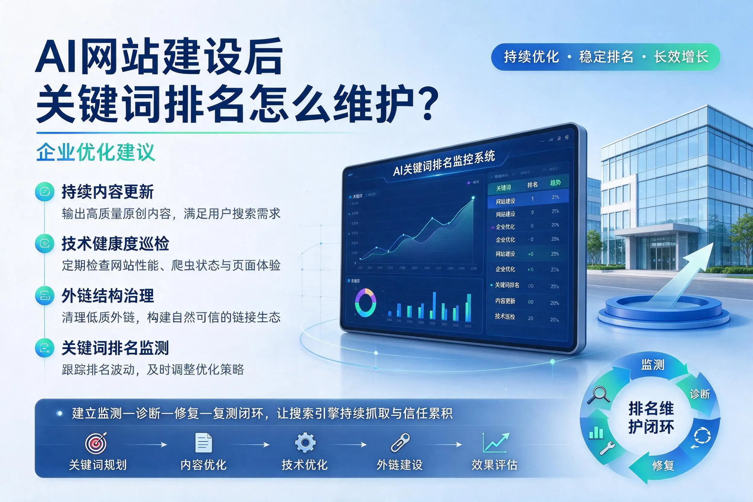 AI网站建设后关键词排名怎么维护?中卫企业优化建议