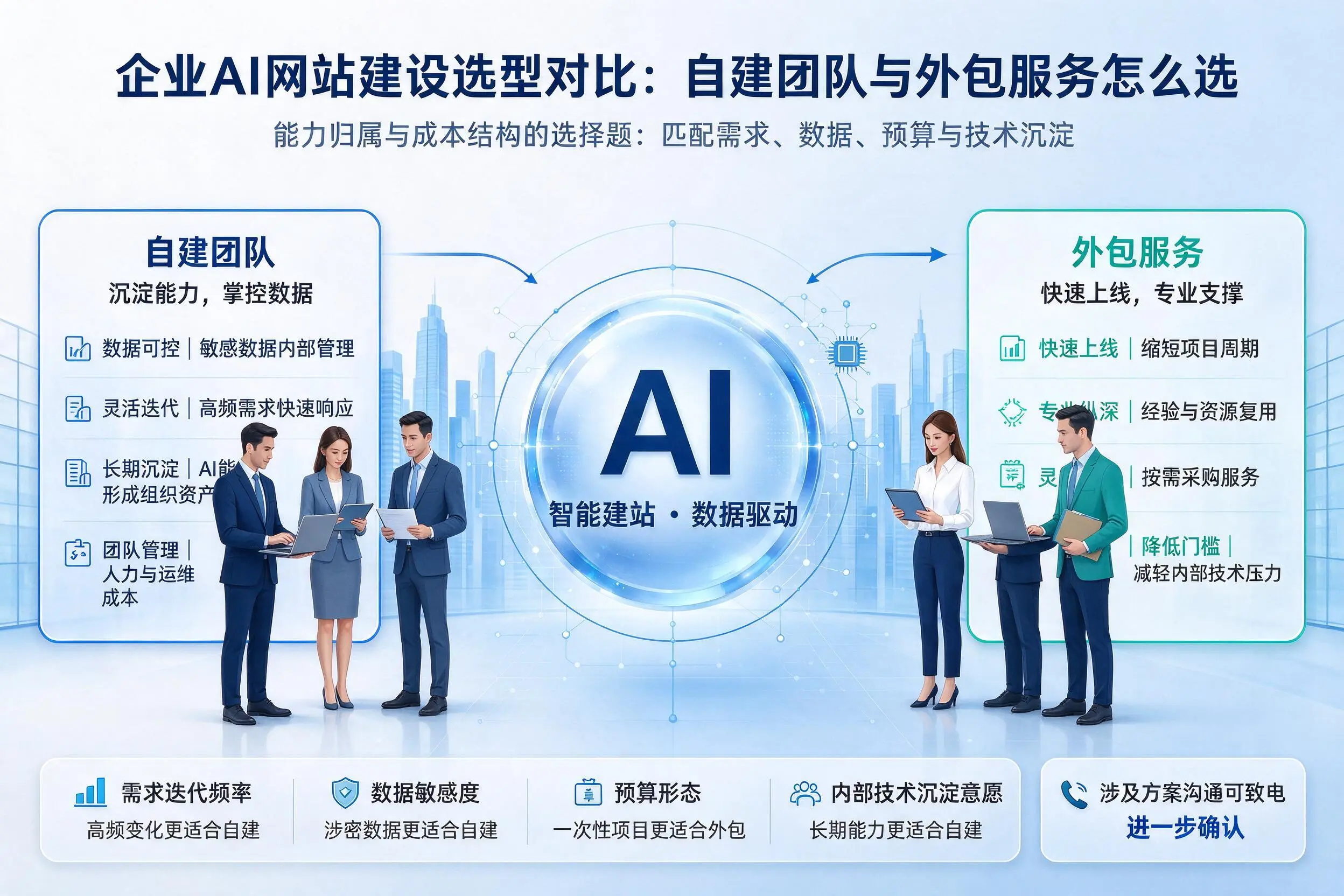 中卫企业AI网站建设选型对比：自建团队与外包服务怎么选